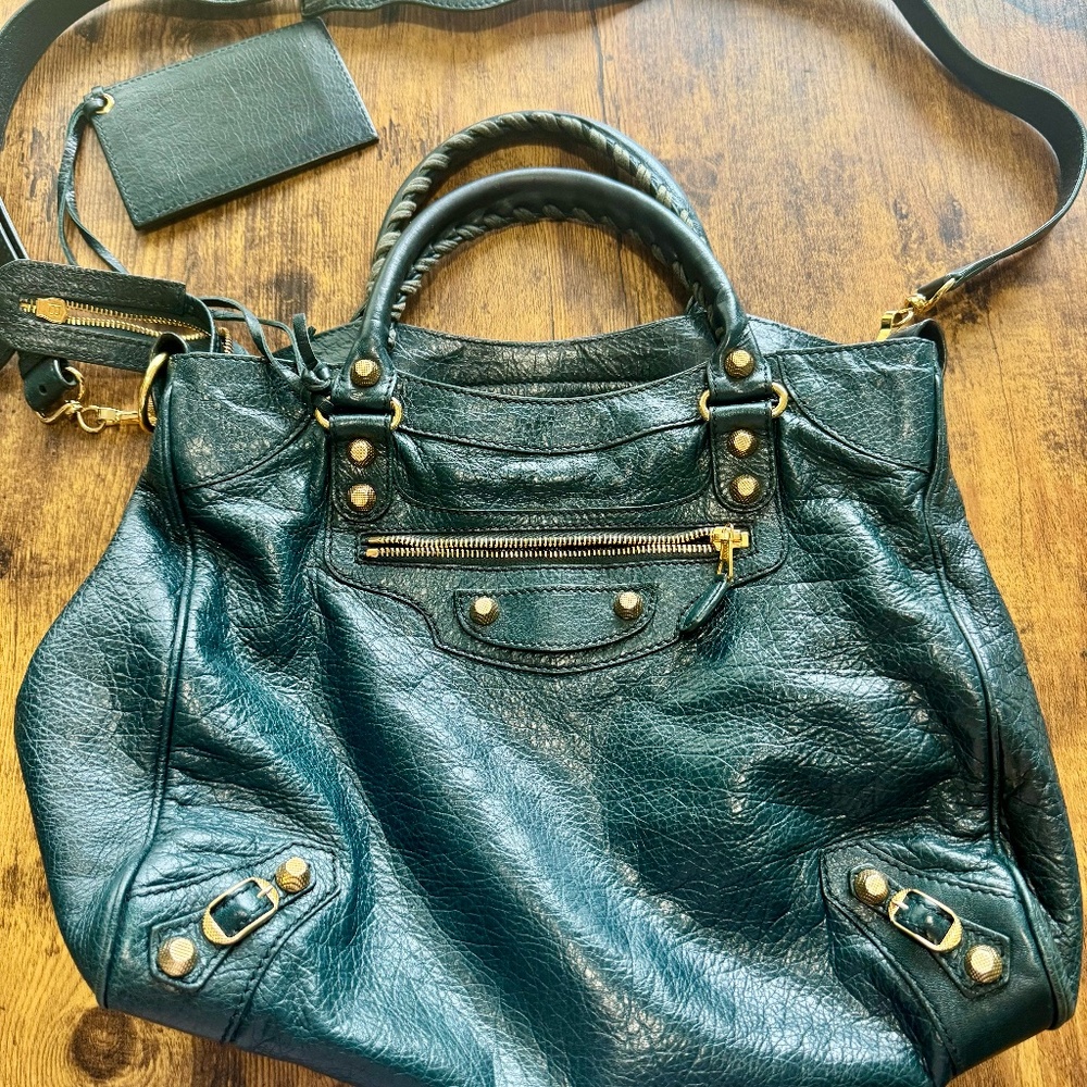 BALENCIAGA Emerald Green Lambskin Leather Giant 21